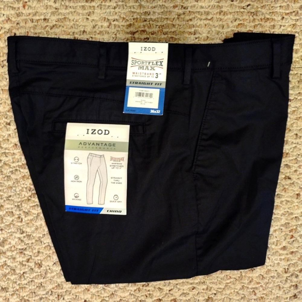 IZOD Advantage Performance Sportflex Max Straight Fit Chino Pants - Black 36x32